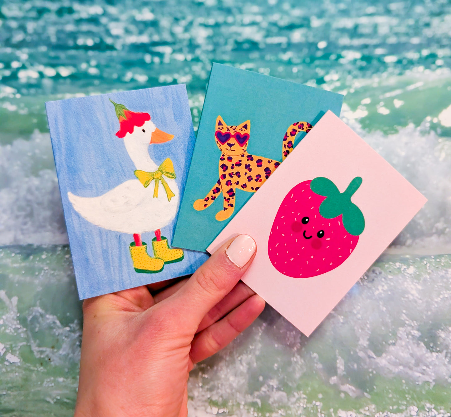 Flower Hat Duck Miniature Greeting Card