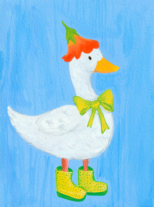 Flower Hat Duck Miniature Greeting Card