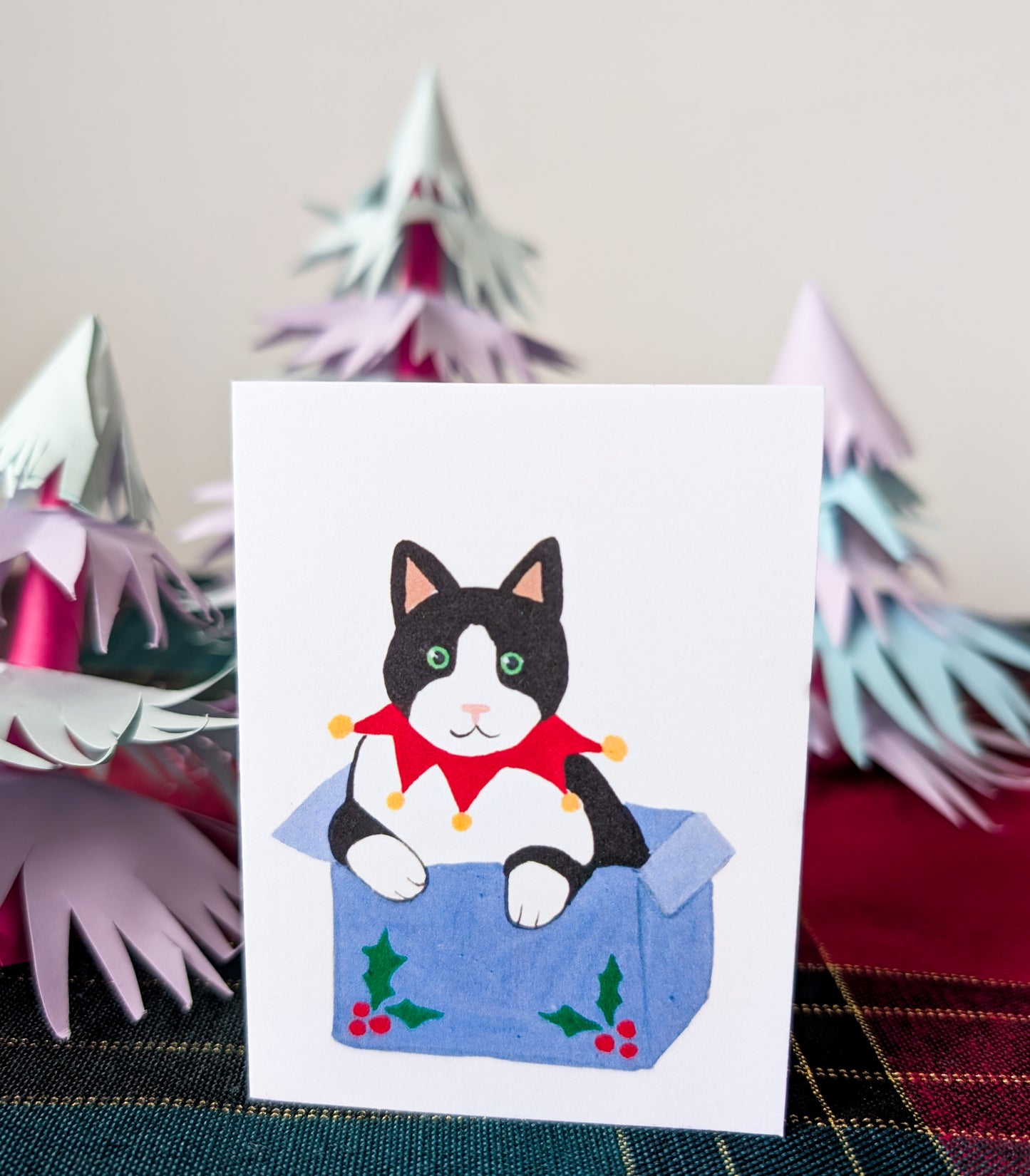Christmas Cat in a Box Miniature Greeting Card