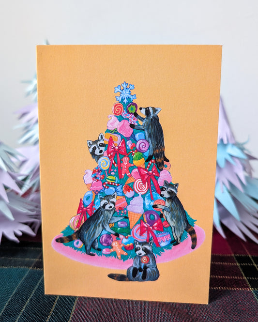 Raccoon Christmas Tree Greeting Card